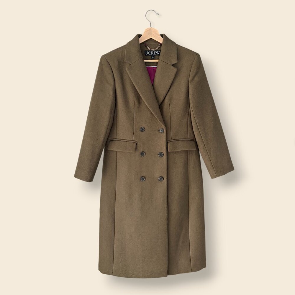 J.Crew Palais Double-Breasted Topcoat Italian Wool-Blend Melton, Size 0, Green